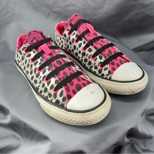 Converse All-Star Sneakers Girls Sz 2 Animal Print White Black Pink Pre-Owned